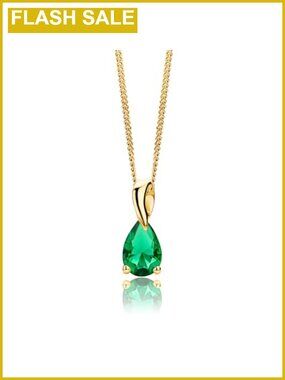 Solid 14K Yellow Gold Emerald Pendant Necklace with 18K Gold Plated 925